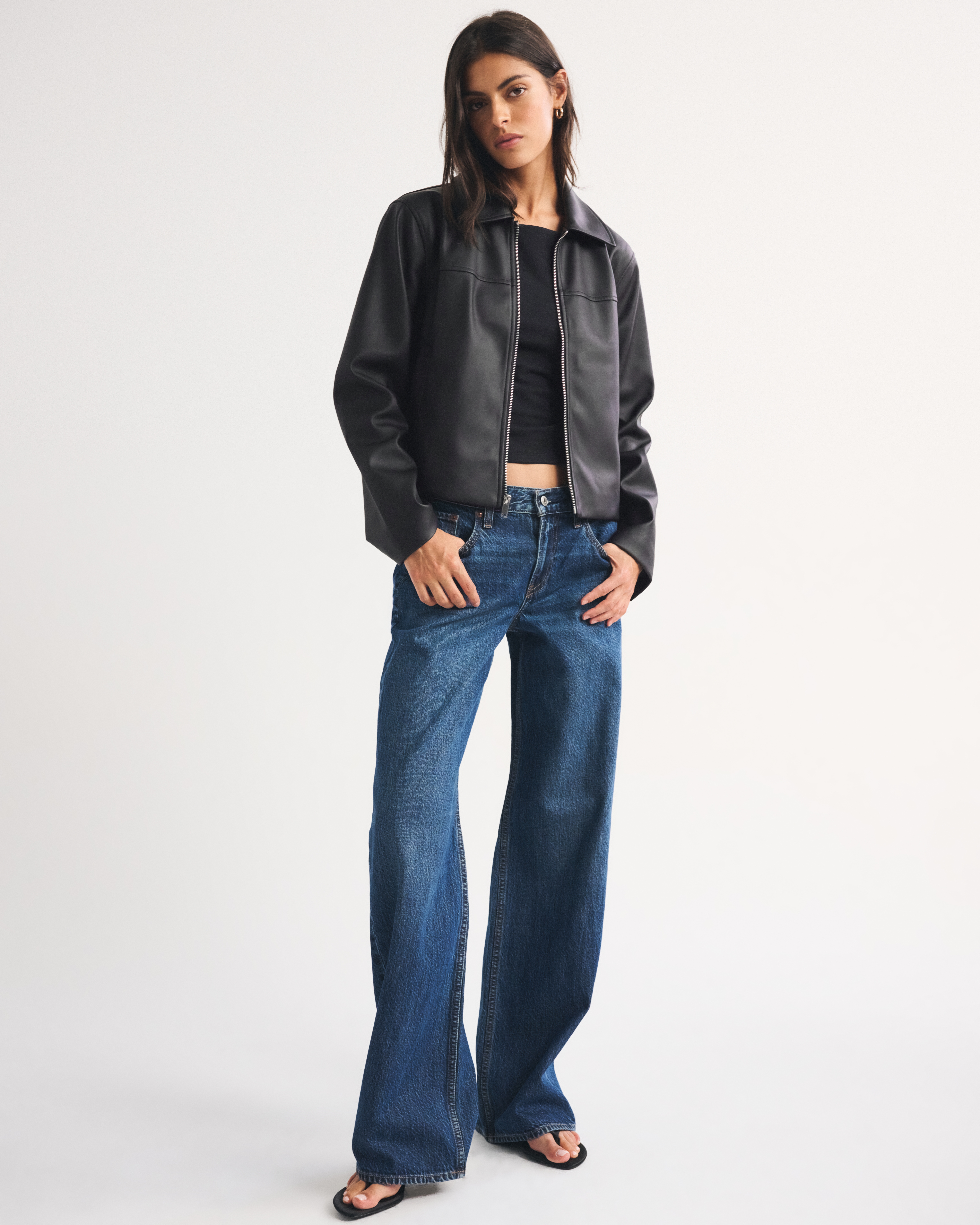 Женская куртка Abercrombie & Fitch Relaxed Vegan Suede Zip, цвет: Чёрный — фото 3