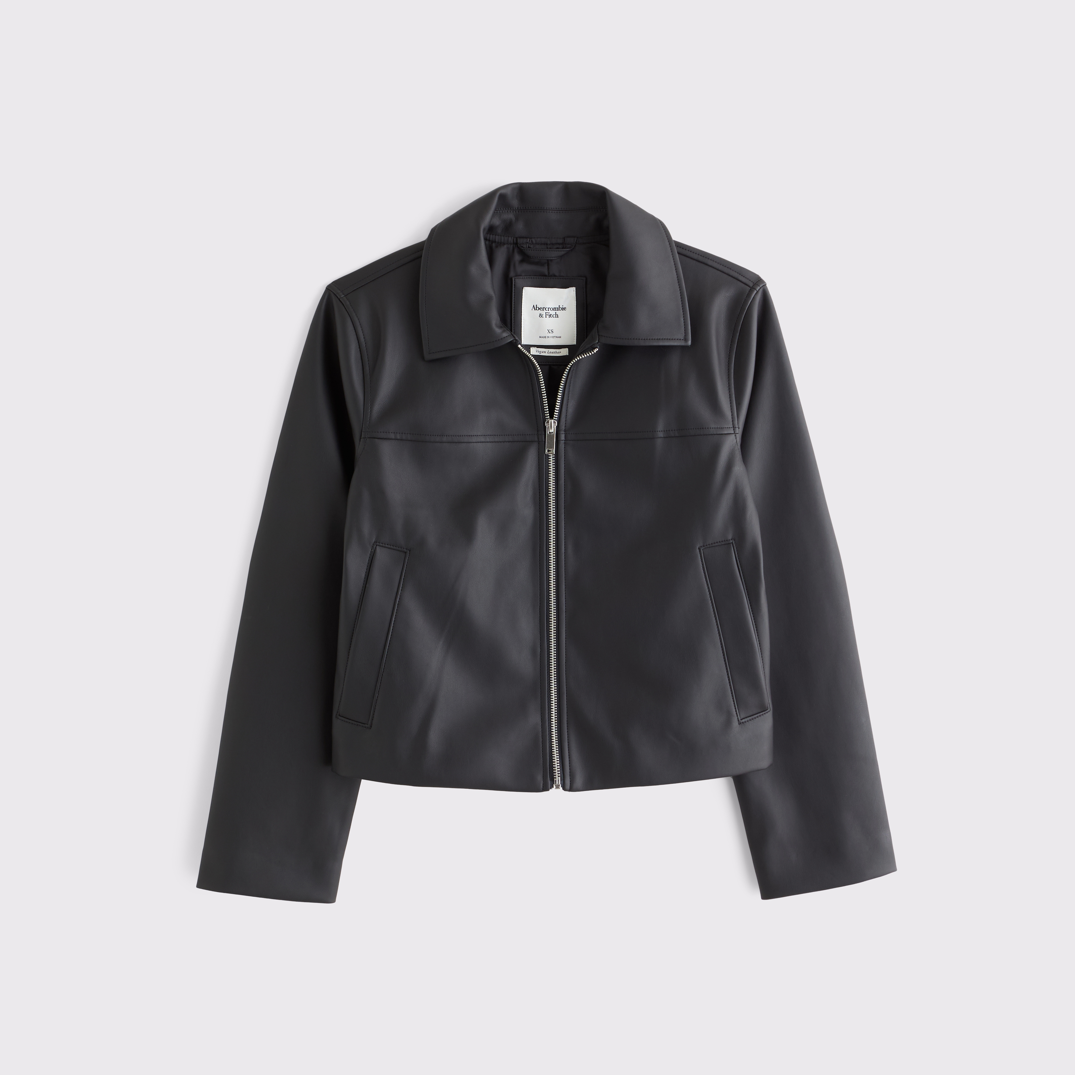 Женская куртка Abercrombie & Fitch Relaxed Vegan Suede Zip, цвет: Чёрный — фото 1
