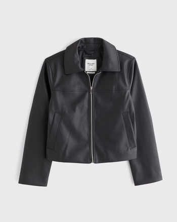 Relaxed Vegan Leather Zip Jacket