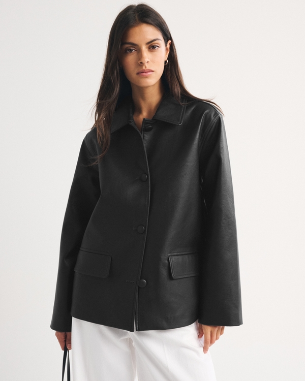 Vegan Leather Jacket, Black view 1