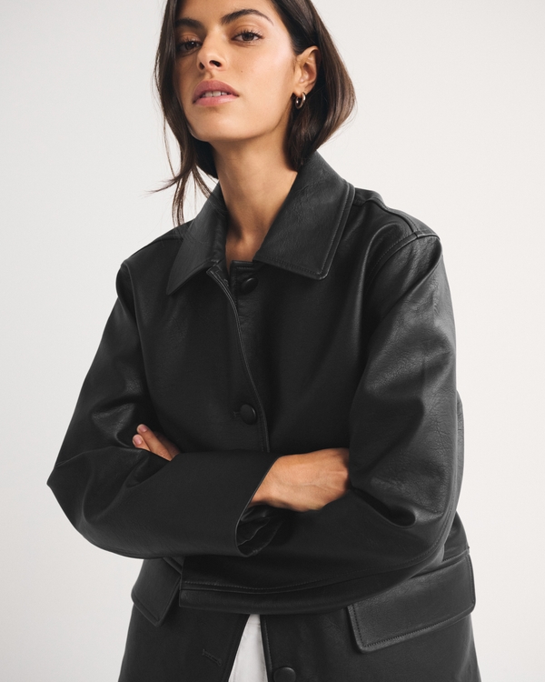 Vegan Leather Jacket, Black view 2