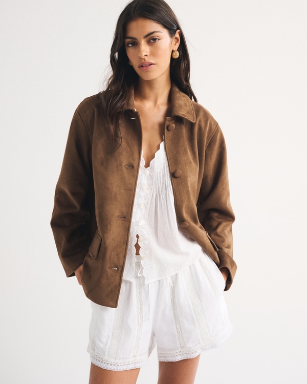 Vegan Suede Jacket, Brown view 1