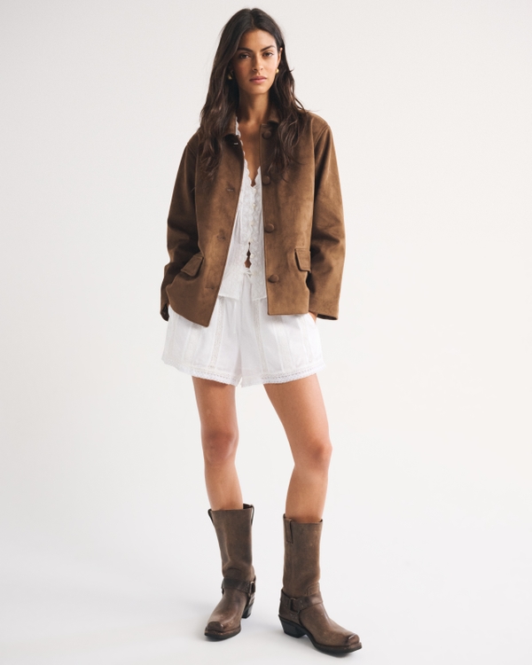 Vegan Suede Jacket, Brown view 2