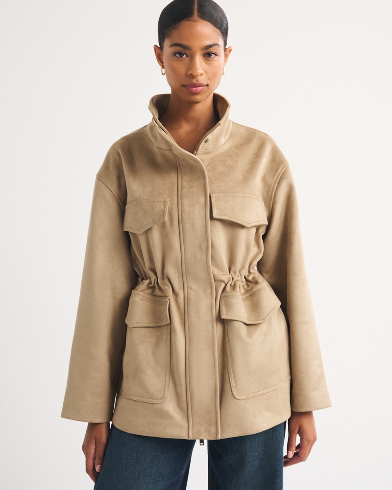 Vegan Suede Cinched Mock Neck Jacket - thumbnail 2