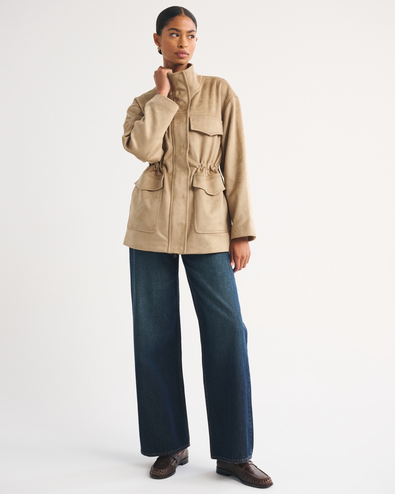 Vegan Suede Cinched Mock Neck Jacket
