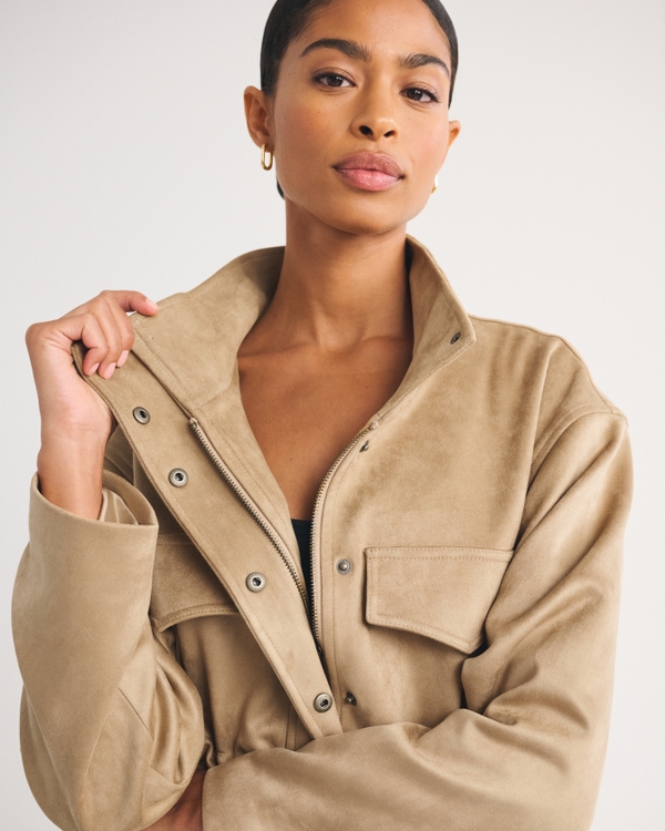 Women's Vegan Suede Cinched Mock Neck Jacket | Women's Coats