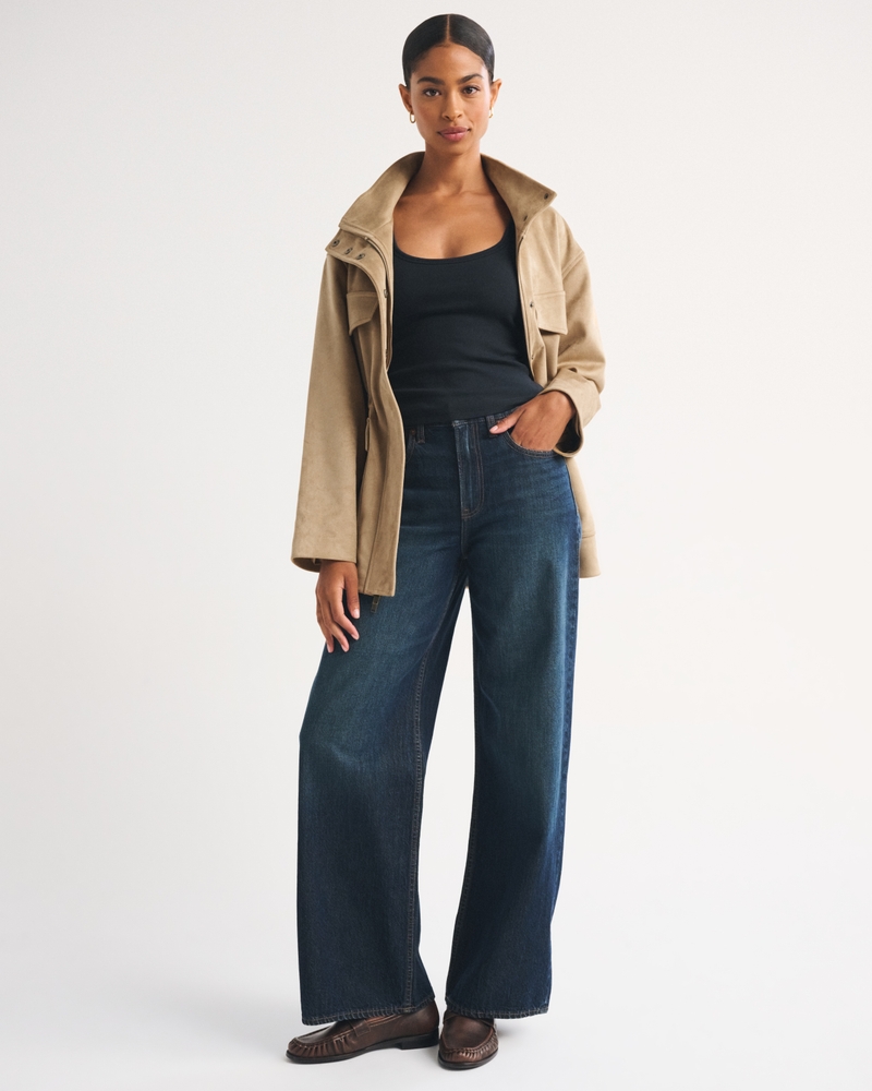 Vegan Suede Cinched Mock Neck Jacket - thumbnail 4