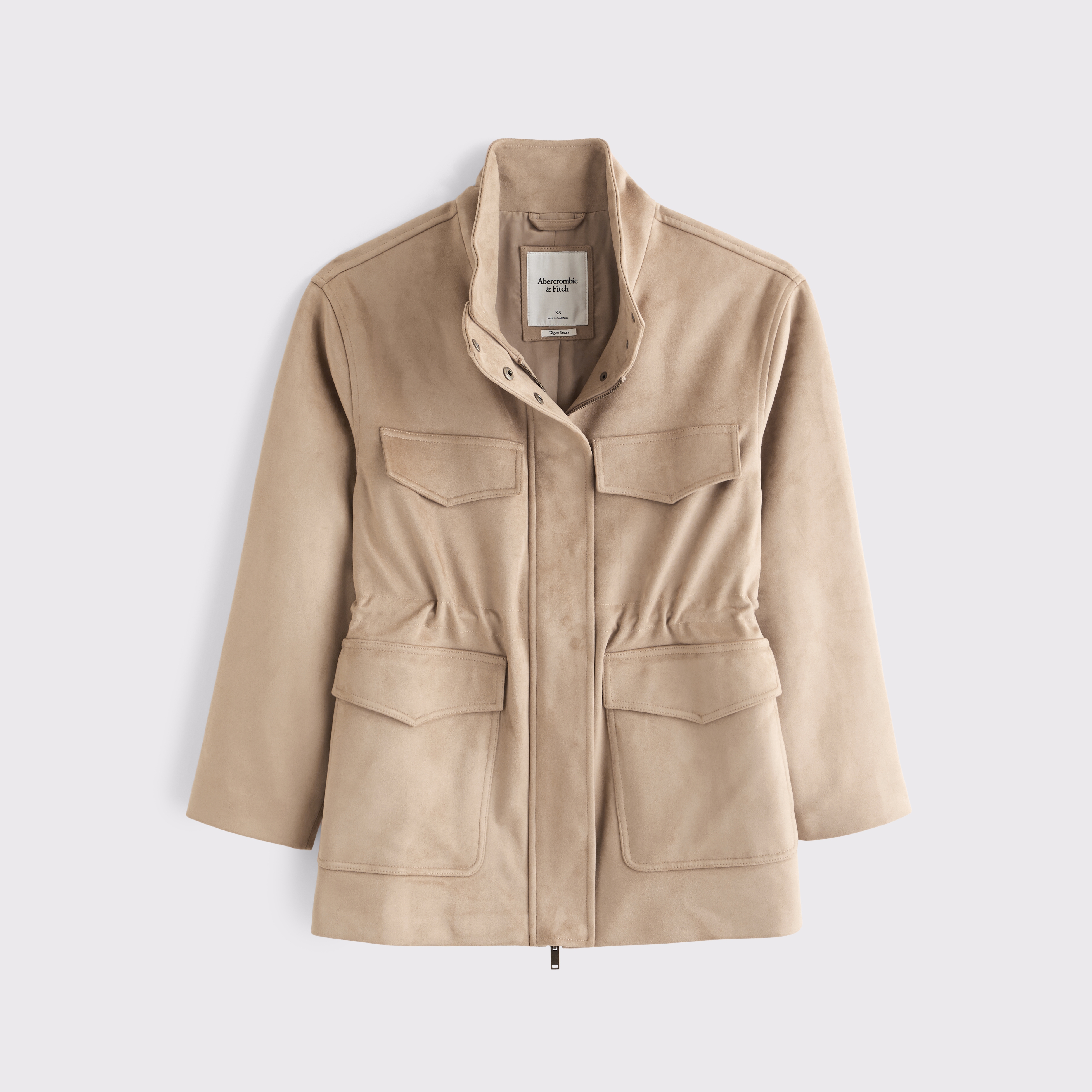 Женская куртка Abercrombie & Fitch Vegan Suede Cinched Mock Neck, цвет: Светлый коричневый — фото 1