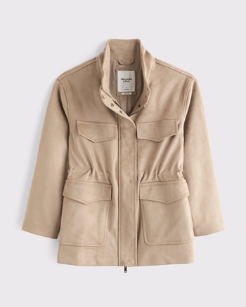 Vegan Suede Cinched Mock Neck Jacket