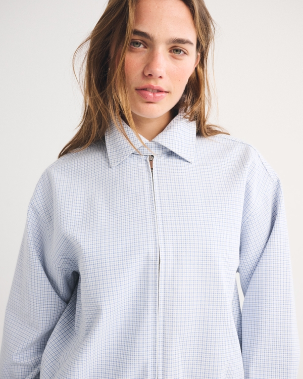 100% Cotton Twill Collared Jacket, Light Blue Plaid view 2