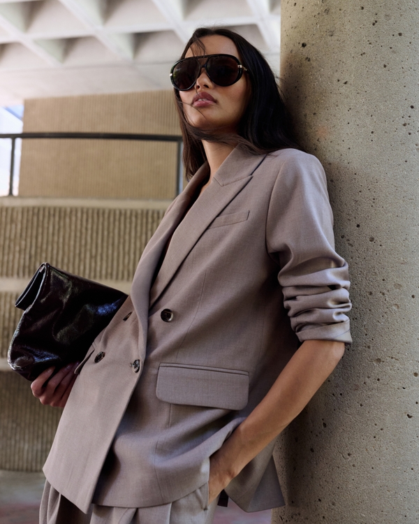Relaxed Double-Breasted Blazer, Light Brown view 1