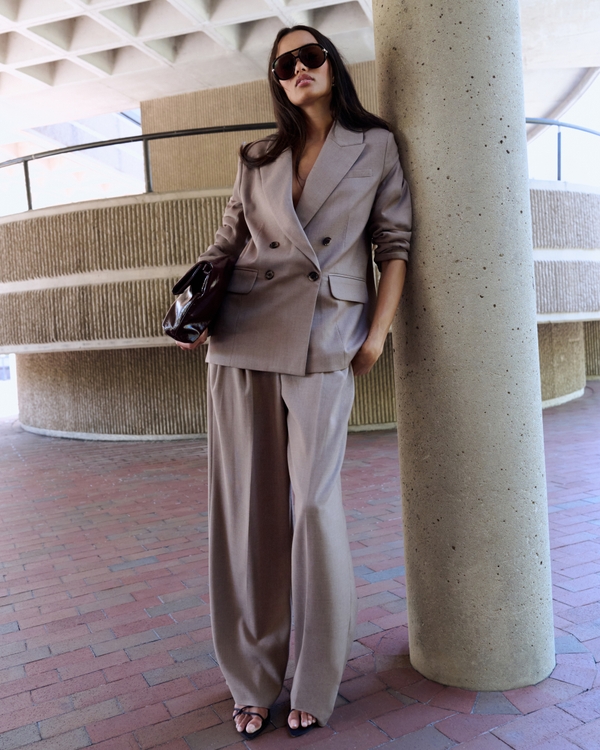 Relaxed Double-Breasted Blazer, Light Brown view 2