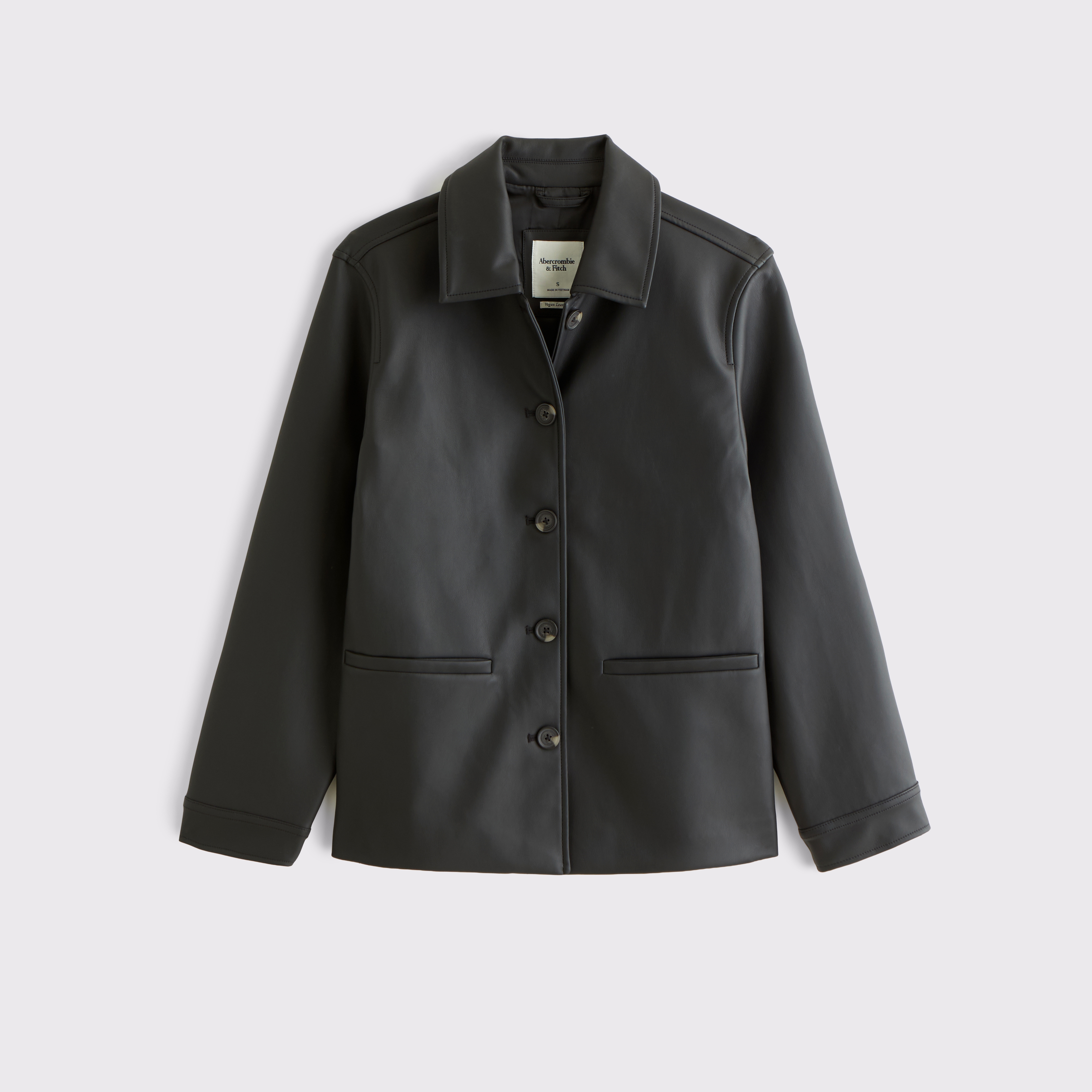 Женская куртка Abercrombie & Fitch Relaxed Vegan Leather, цвет: Чёрный — фото 1