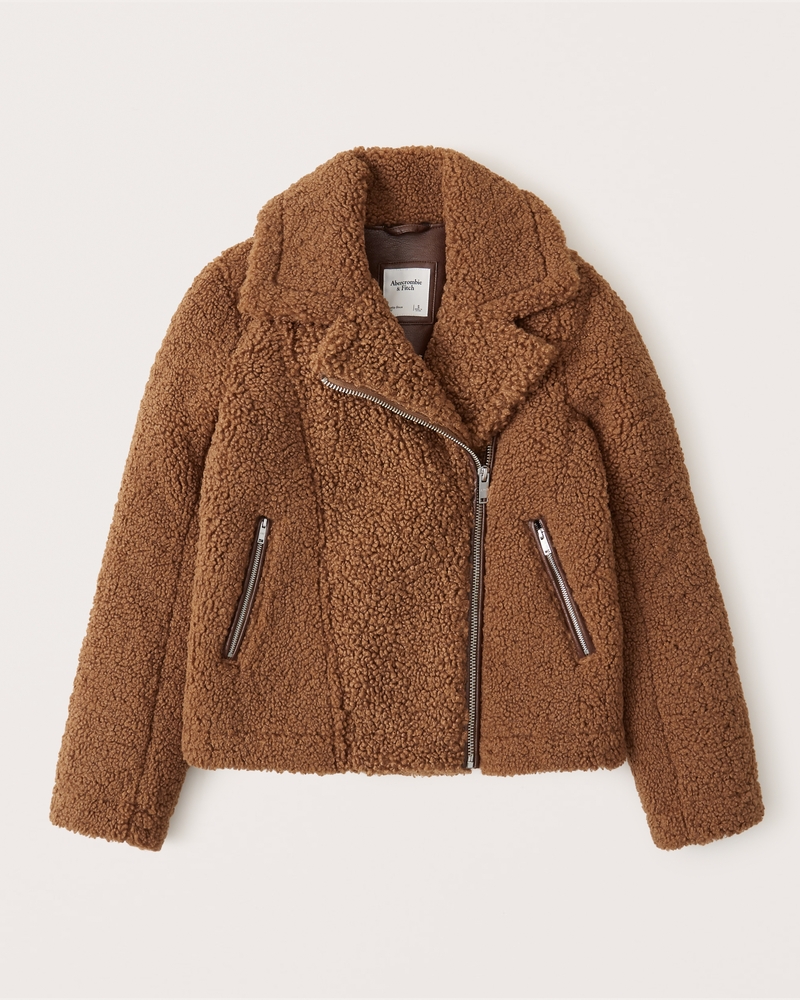 Faux Leather Shearling Moto Jacket Abercrombie