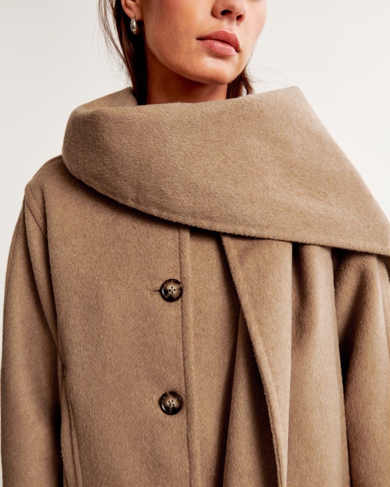 Norwegian Wool Women's Wool-Blend Down Hooded Wrap Coat - Camel - Size Large