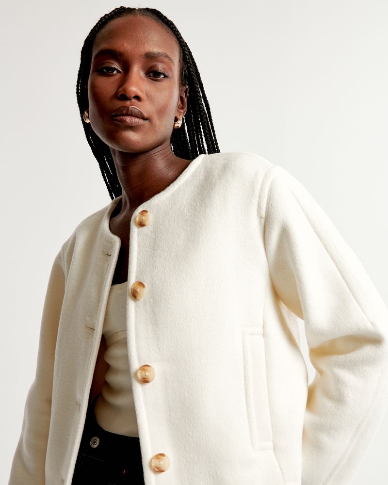 Women's Removable Scarf Double-Cloth Wool-Blend Jacket, Women's Sale