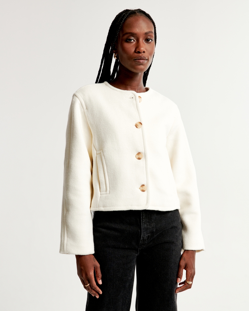 Women's Removable Scarf Double-Cloth Wool-Blend Jacket, Women's Coats &  Jackets