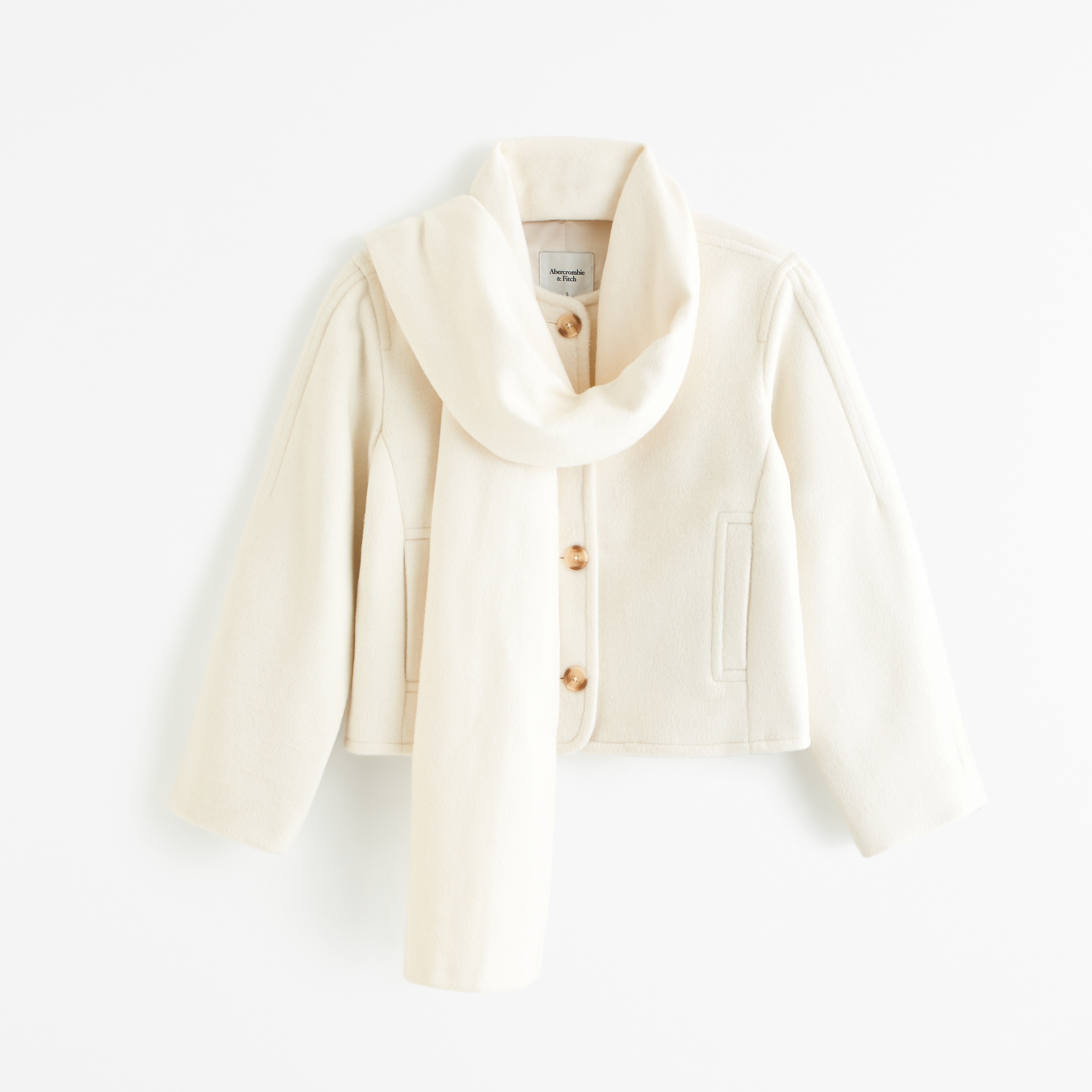 Removable Scarf Double-Cloth Wool-Blend Jacket