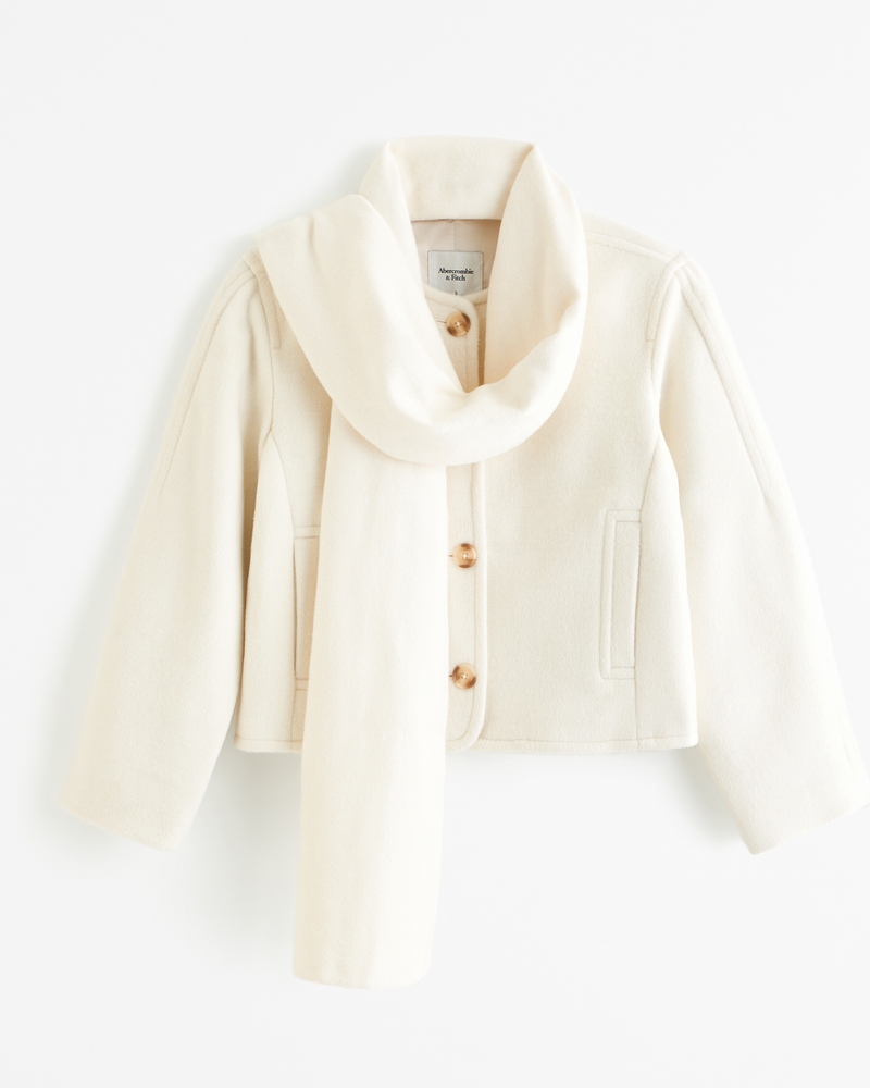Women's Removable Scarf Double-Cloth Wool-Blend Jacket