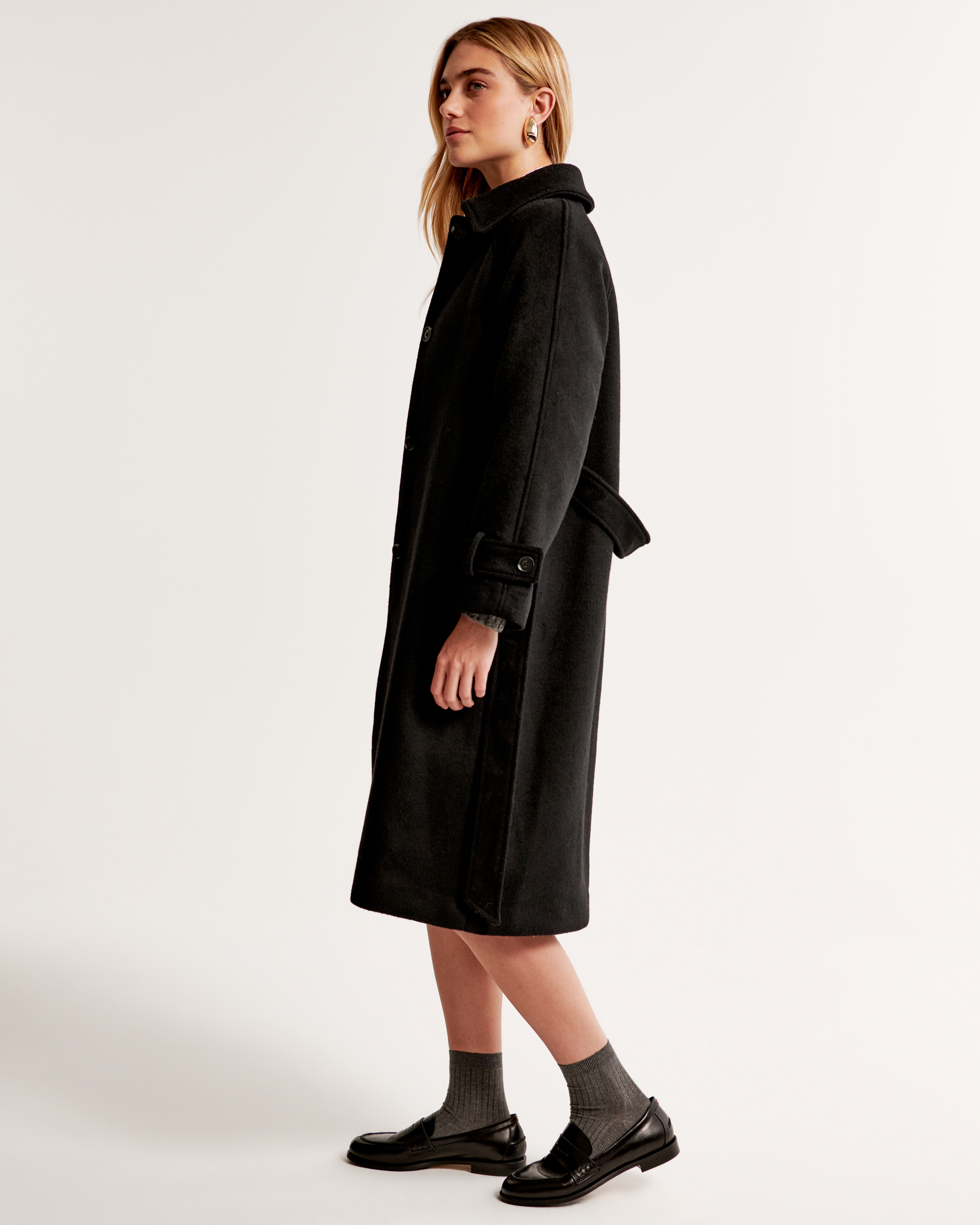 Warehouse black shop longline funnel coat