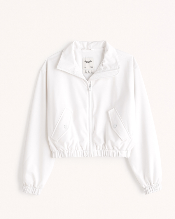 Women's YPB Satin Bomber Jacket in Oat | Size XL | Abercrombie & Fitch