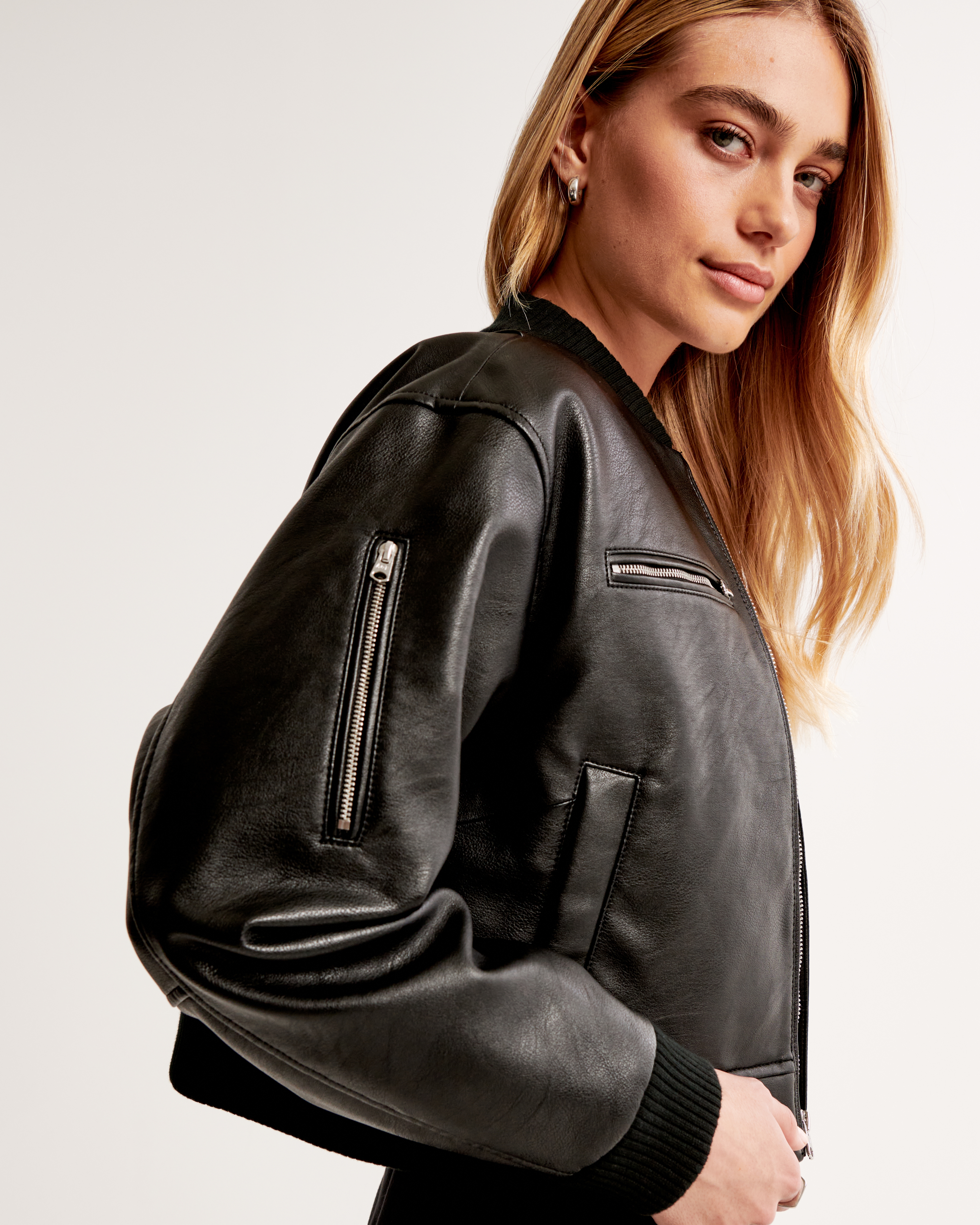Women's Cropped Vegan Leather Bomber Jacket | Women's Coats