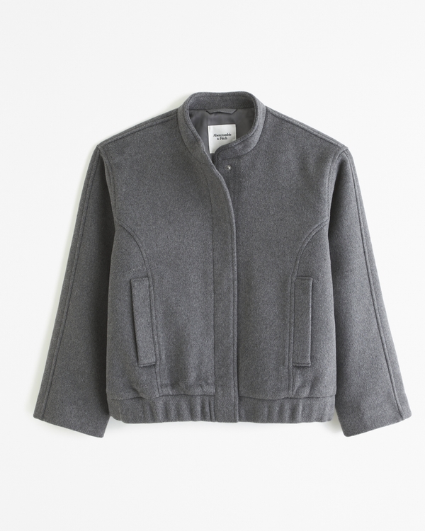 Wool-Blend Bomber Jacket, Grey