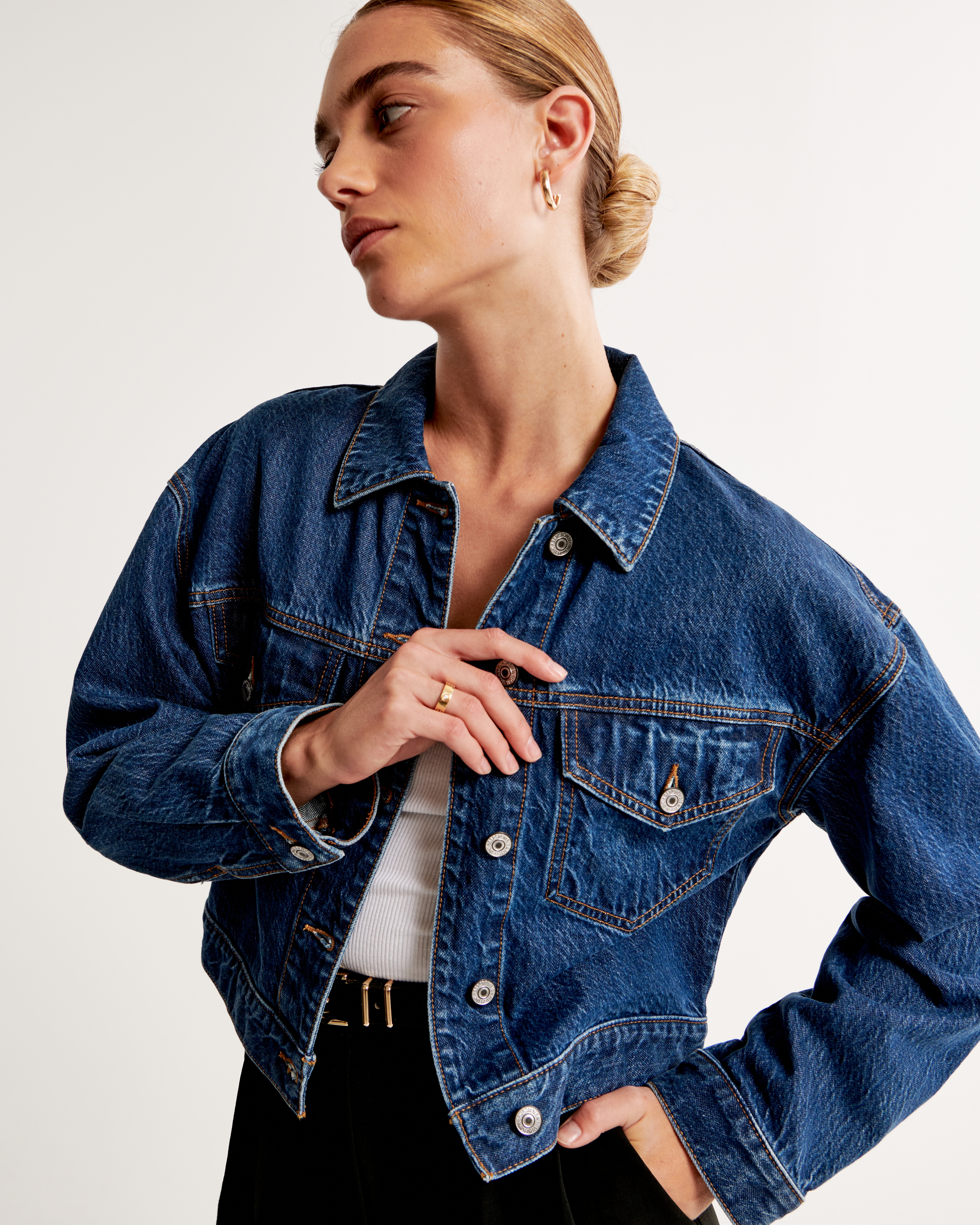 Women's Drapey Cropped Denim Jacket | Women's Clearance