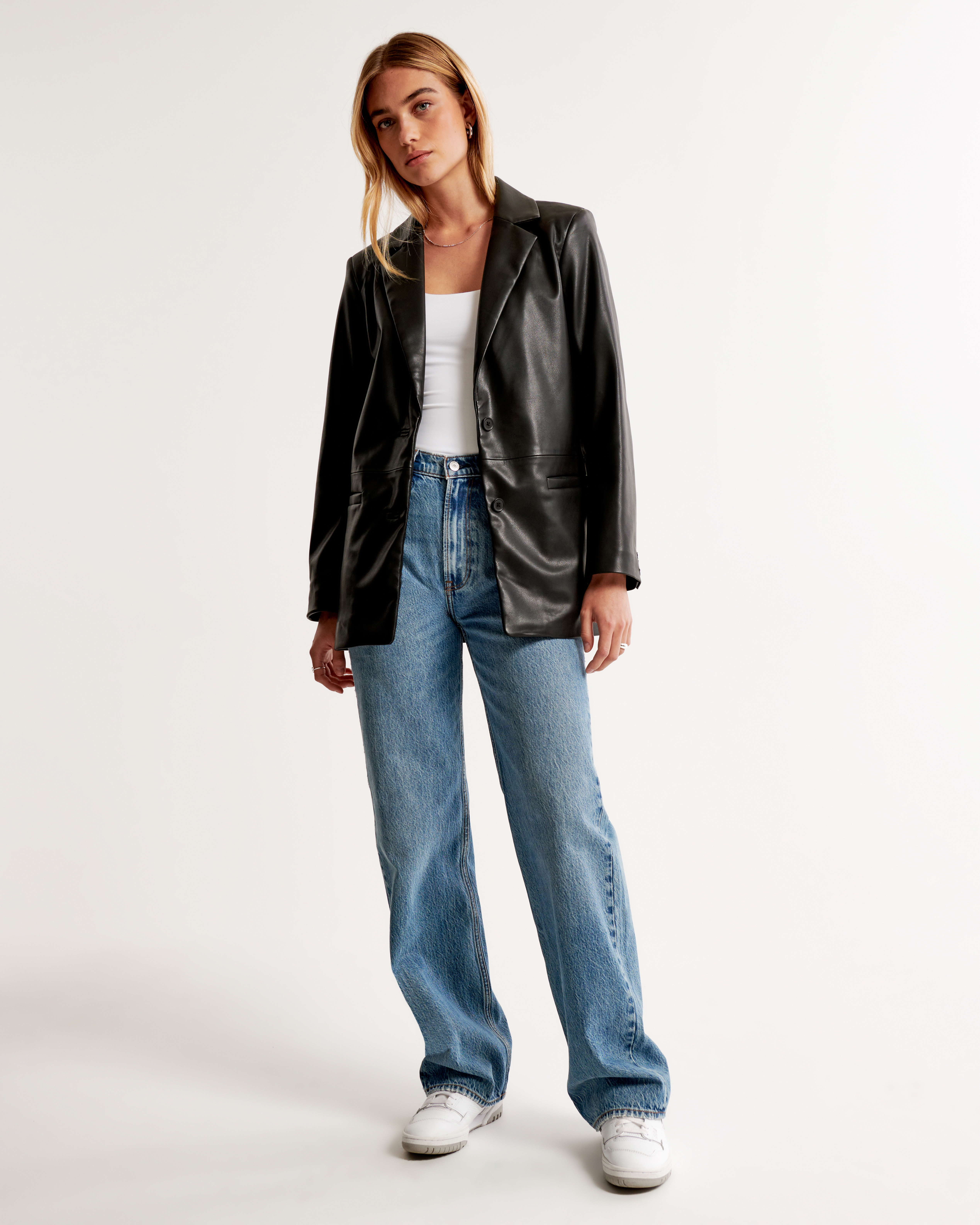 Black leather best sale blazer womens