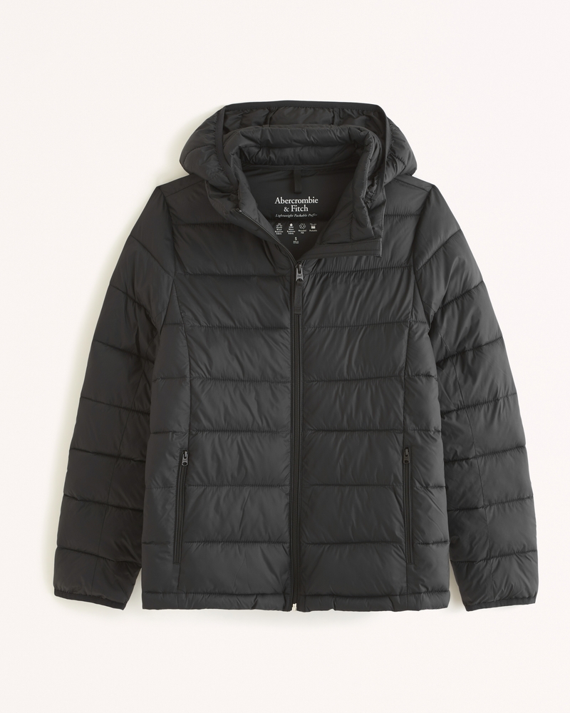 Hollister puffer parka coat with zip logo detail