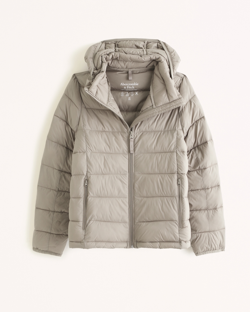 Light Grey Lightweight Hooded Puffer Jacket