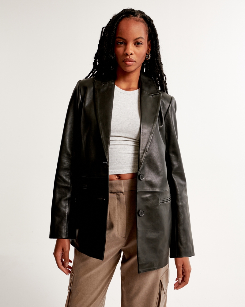HOT! Women's Black Leather Blazer 100% Real Lambskin Style Slim