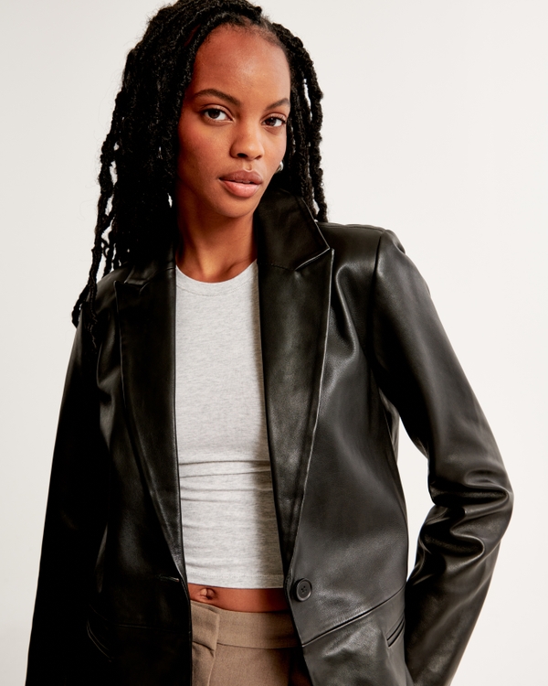 Genuine Leather Blazer, Black view 2