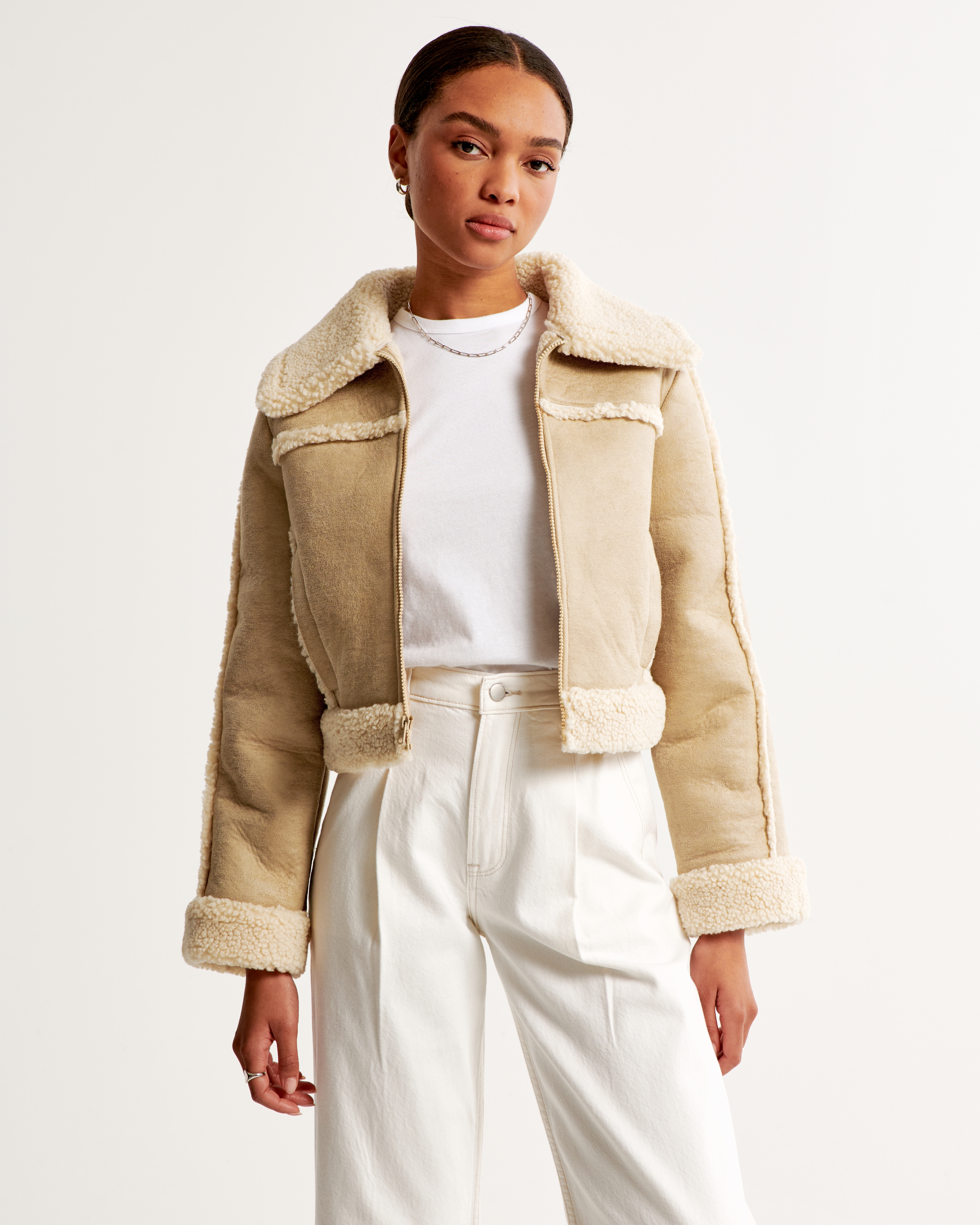 Women s Cropped Vegan Suede Jacket Women s Sale Abercrombie