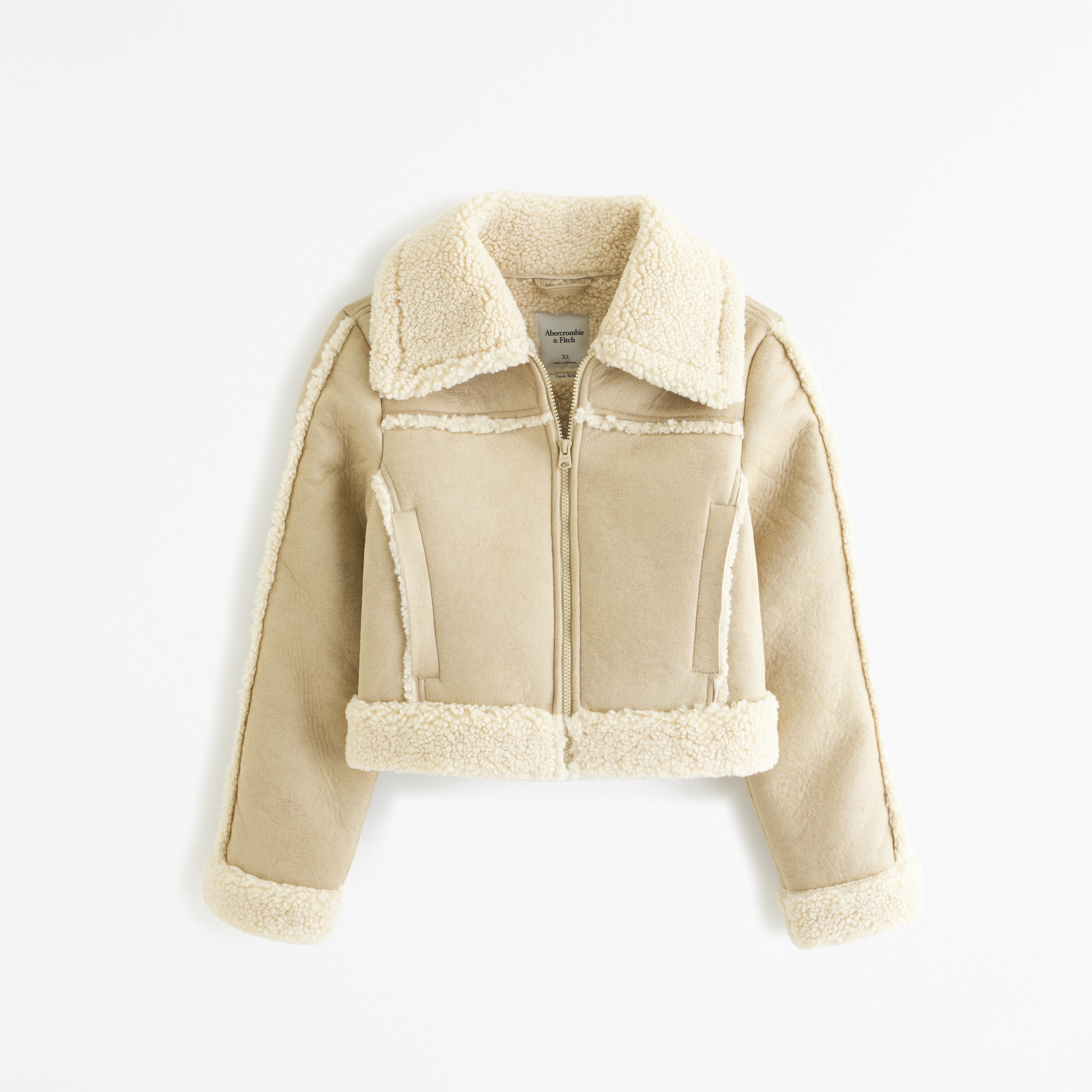Abercrombie & Fitch Cropped Vegan Suede Shearling Jacket
