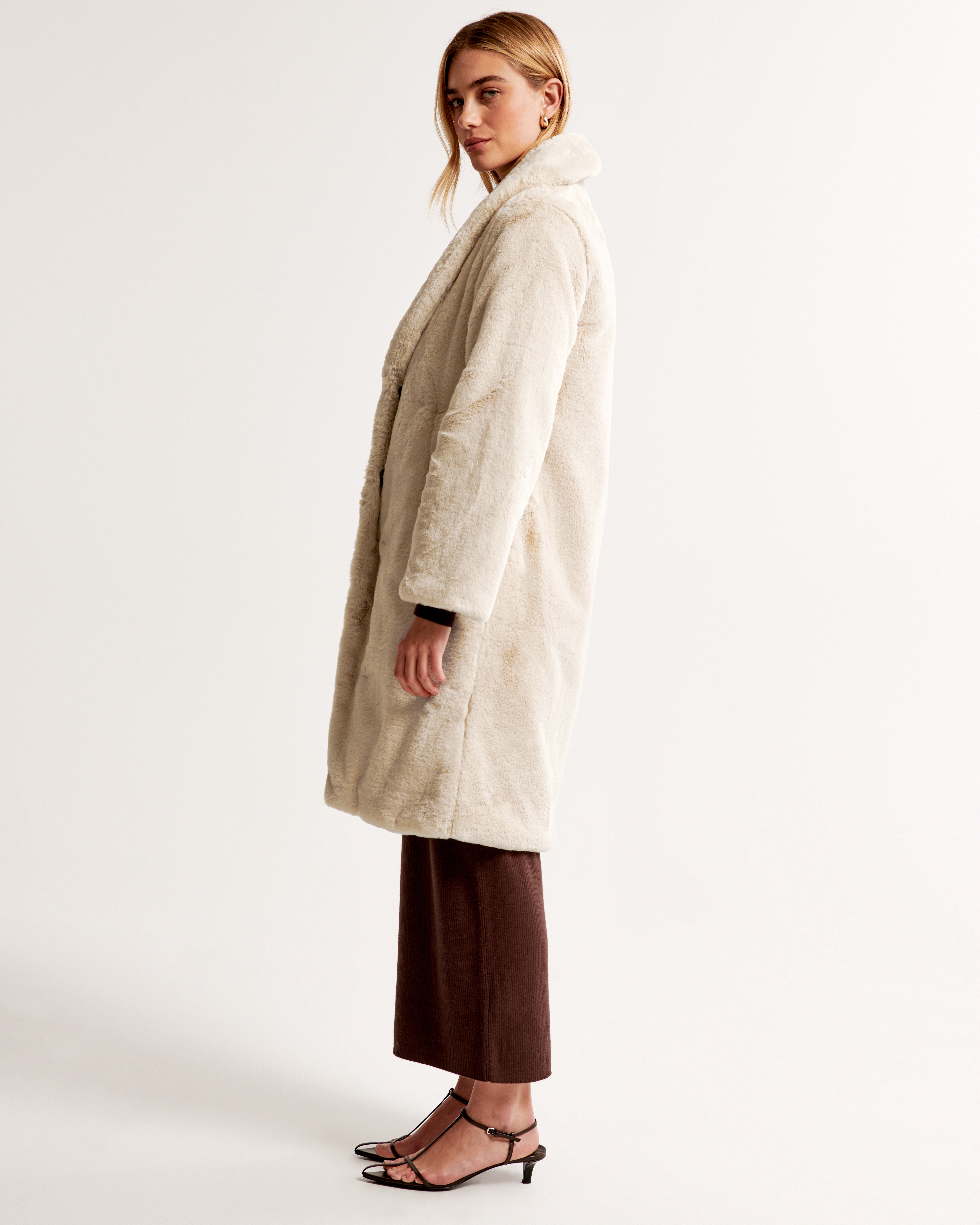 Cream long fur on sale coat