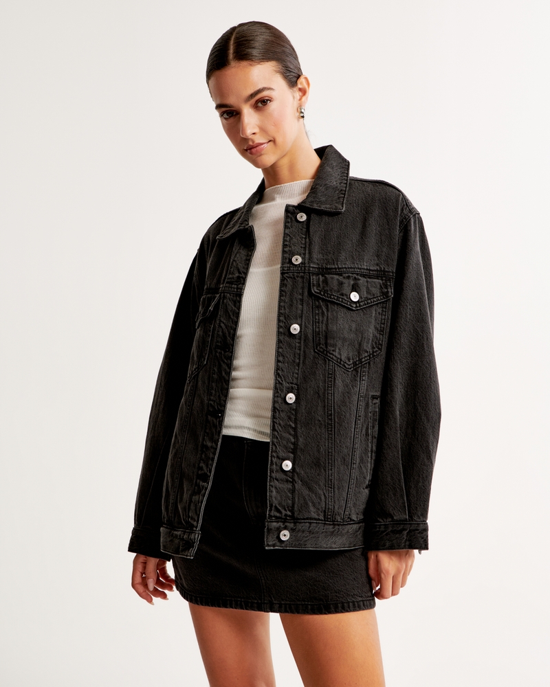 Women's Denim Trucker Jacket in Black | Size Xxs | Abercrombie & Fitch