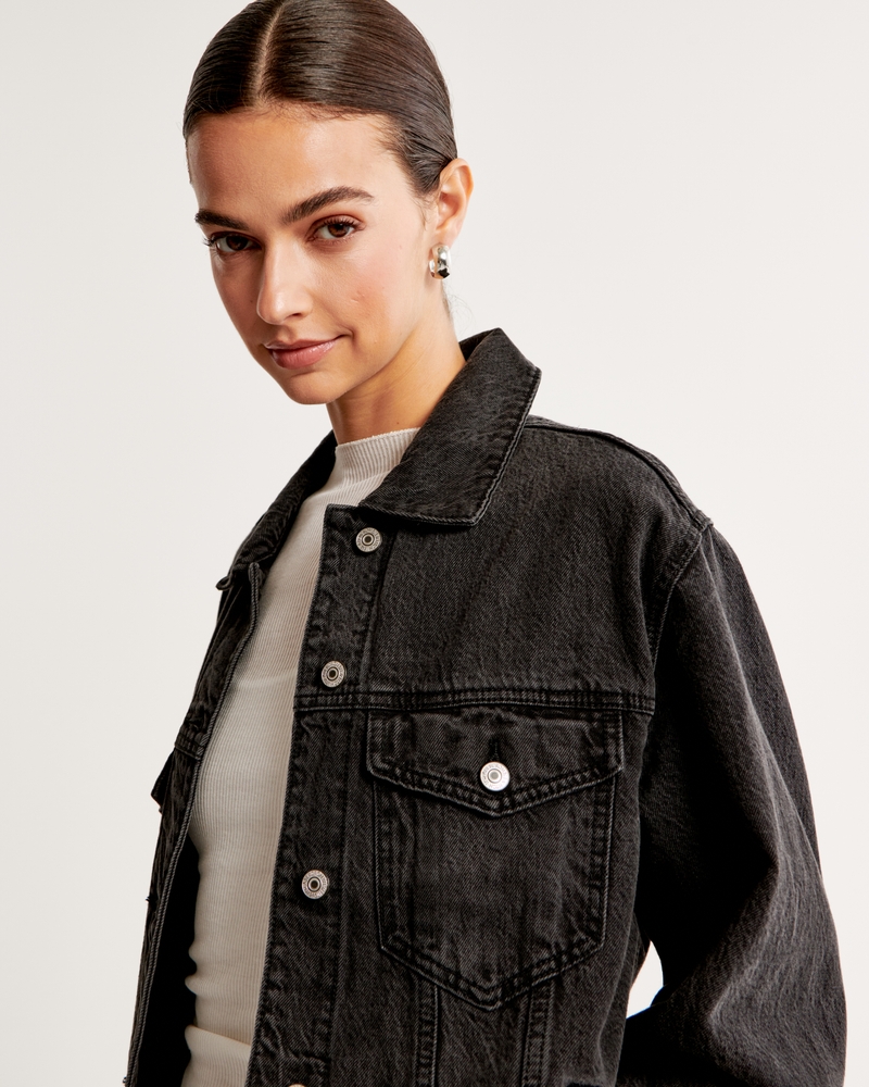 Women's Denim Trucker Jacket in Black | Size Xxs | Abercrombie & Fitch