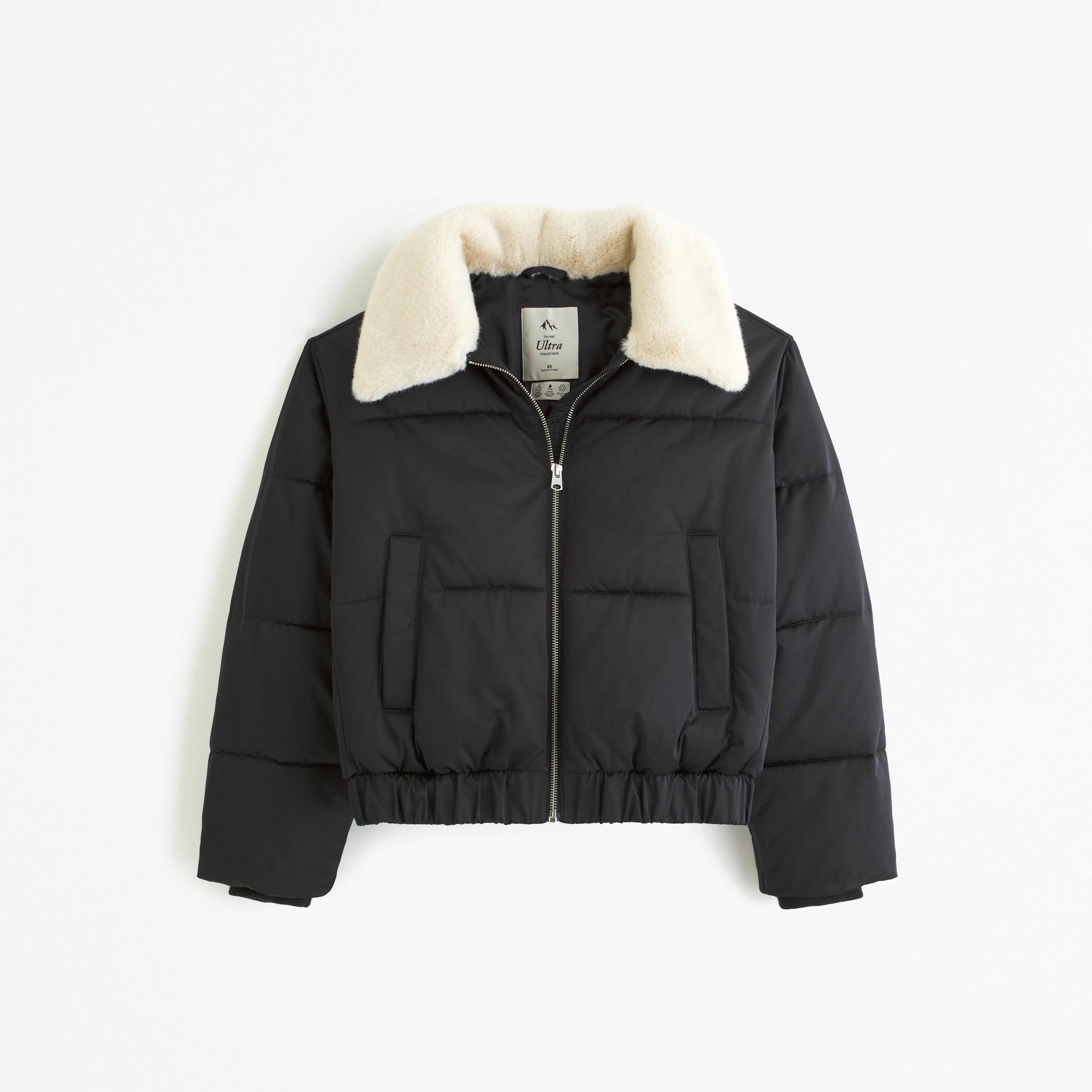 Satin and faux fur clearance puffer jacket