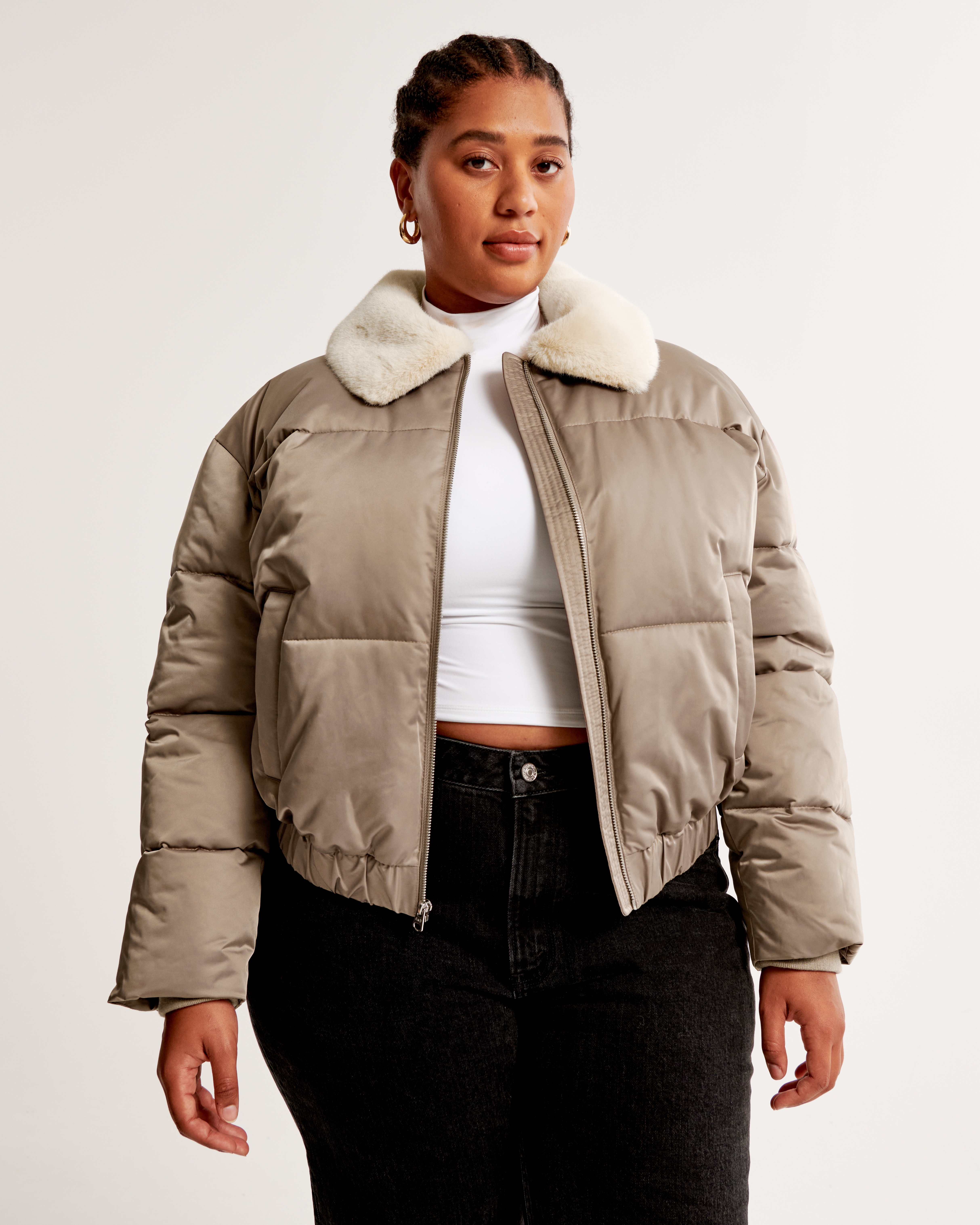 Puffer jacket cheap with fur collar