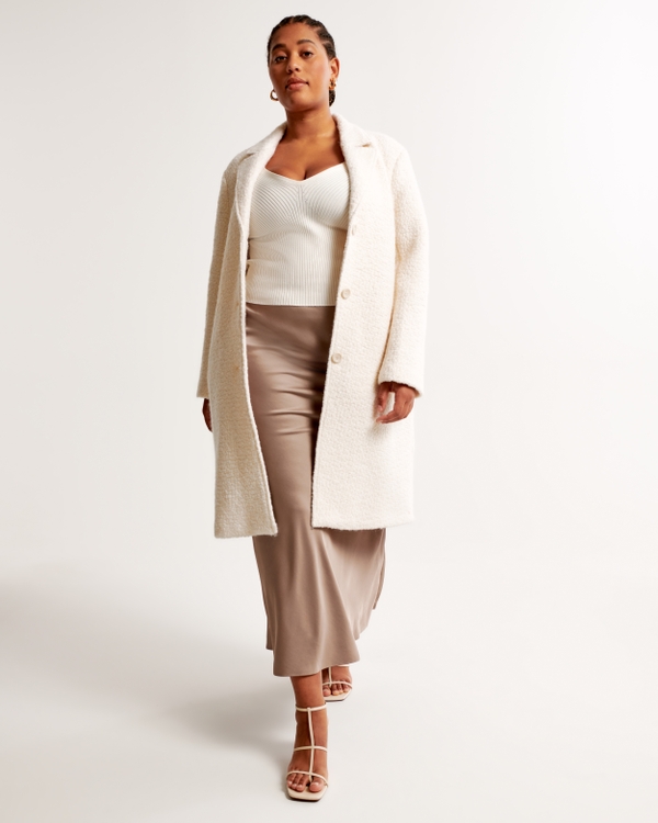 Wool-Blend Dad Coat, Cream