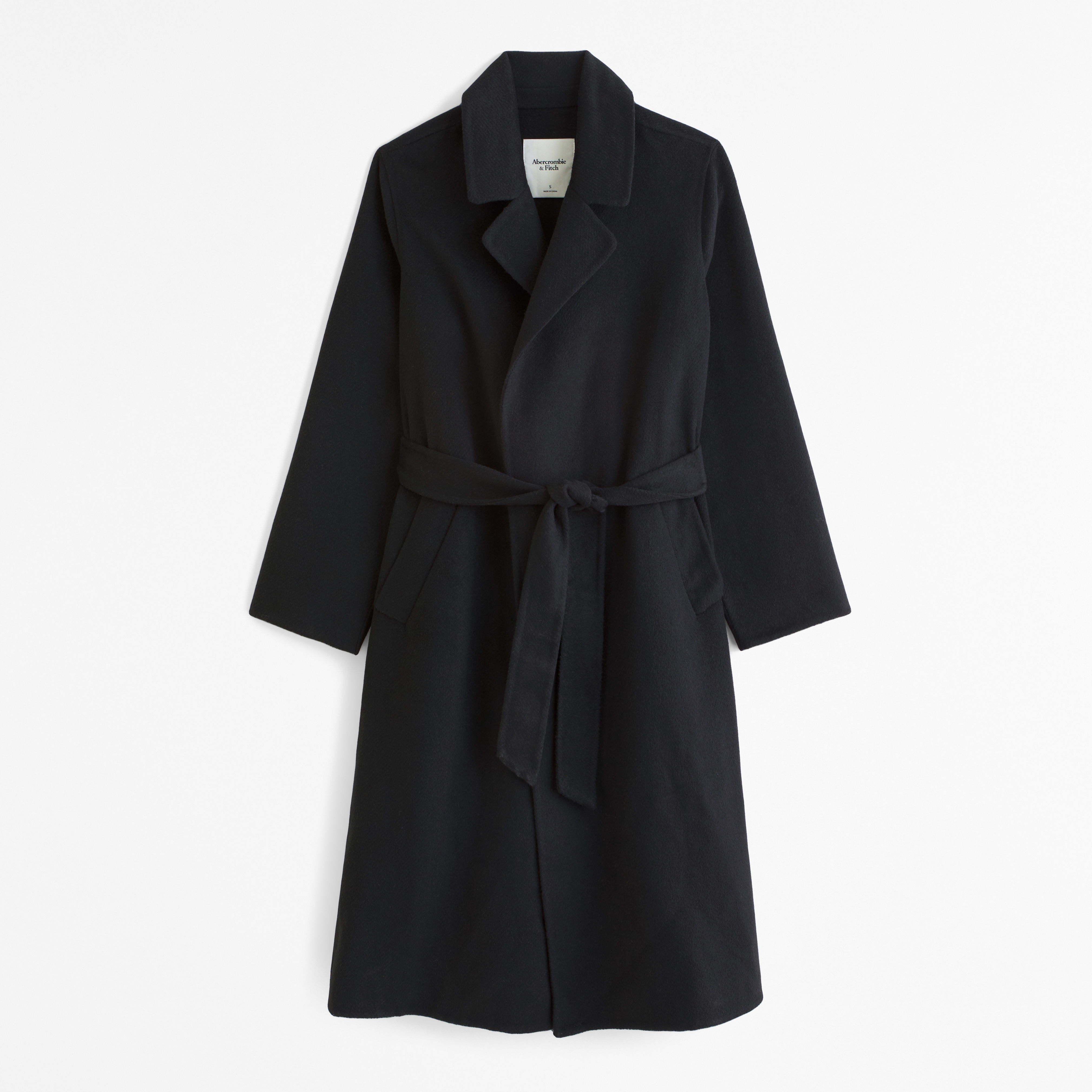 Belted wool blend long 2024 coat