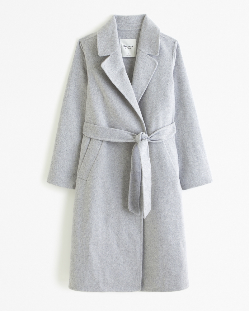 Women's Wool-Blend Belted Blanket Coat in Light Grey | Size L | Abercrombie & Fitch