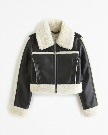 Women's Cropped Vegan Leather Sherpa Jacket | Women's Clearance ...