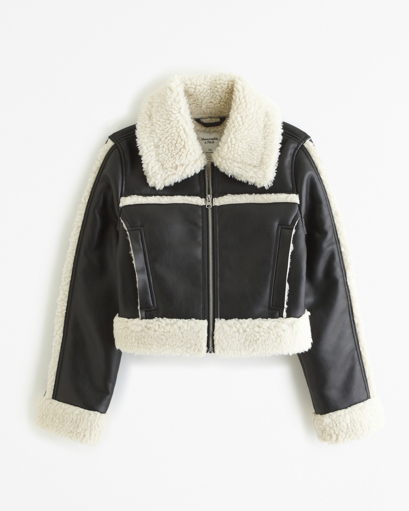 Women's Cropped Vegan Leather Sherpa Jacket | Women's Clearance ...