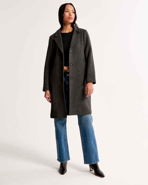 Wool-Blend Dad Coat, Dark Grey