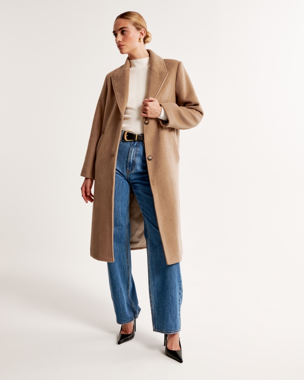 Wool-Blend Tailored Topcoat, Brown view 2