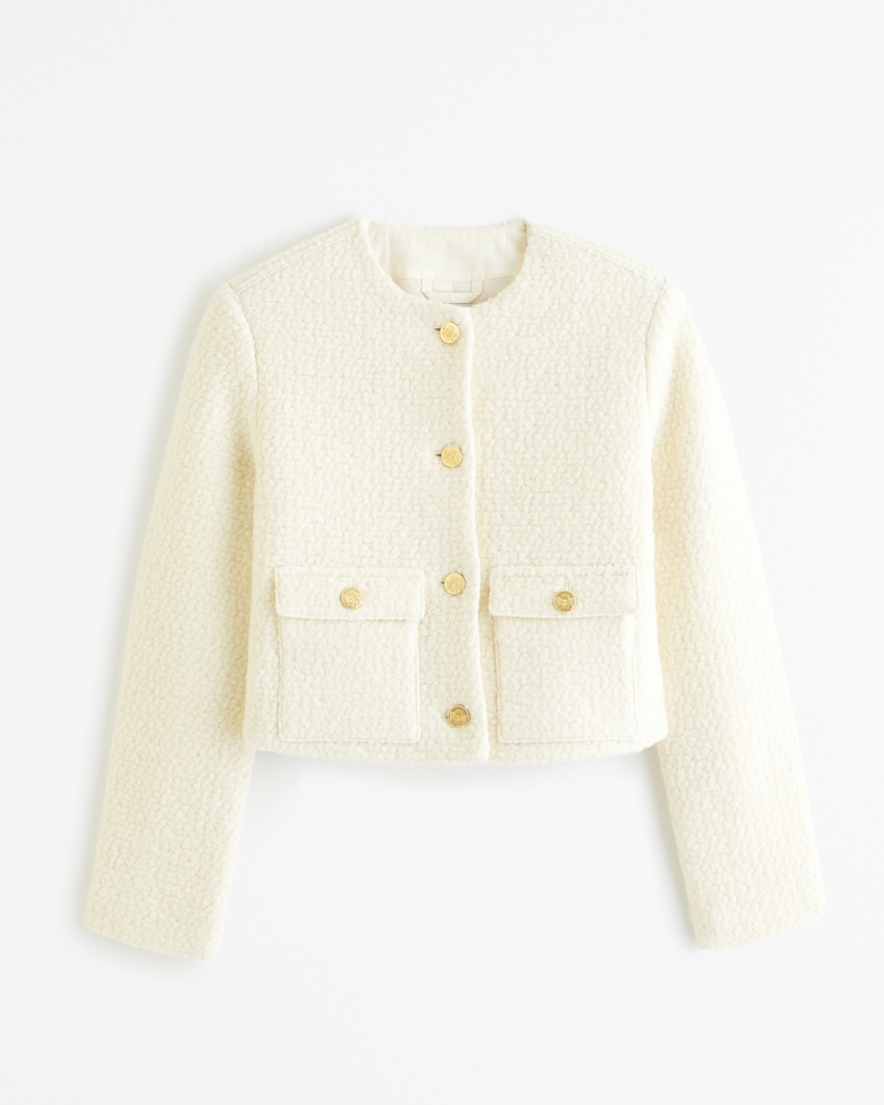 Collarless Boucle Jacket