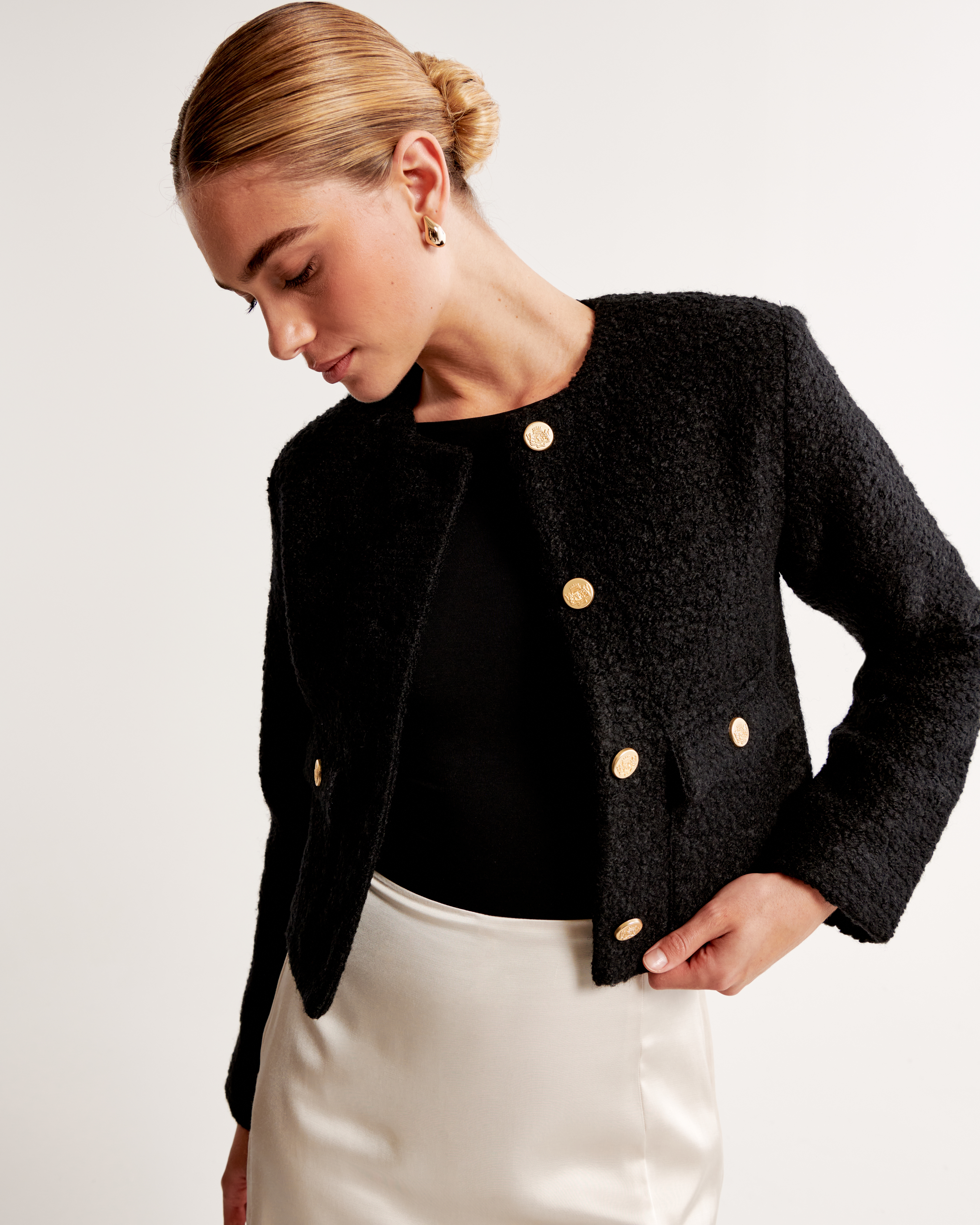 Collarless Boucle Jacket