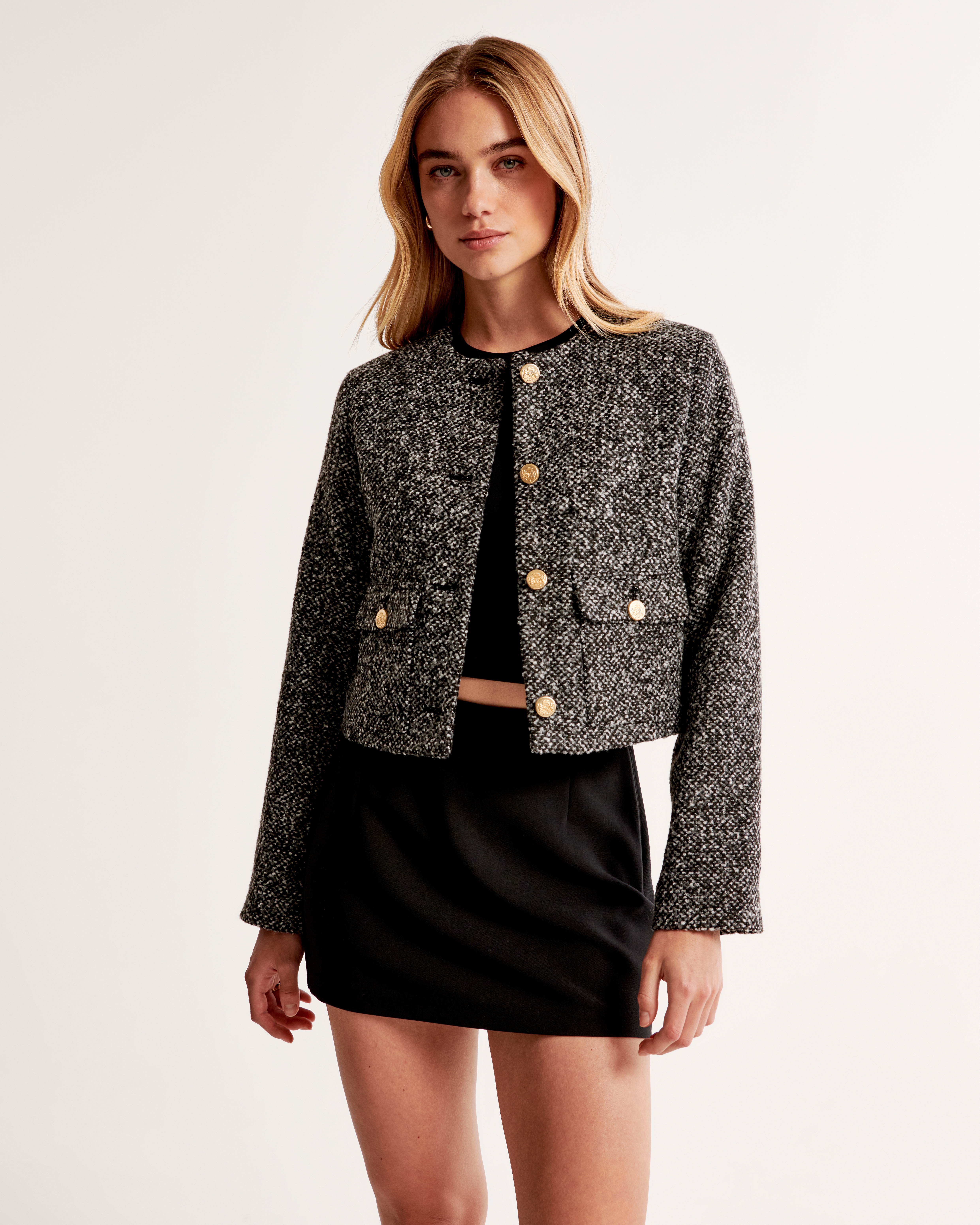 Women's Collarless Textured Jacket | Women's Clearance